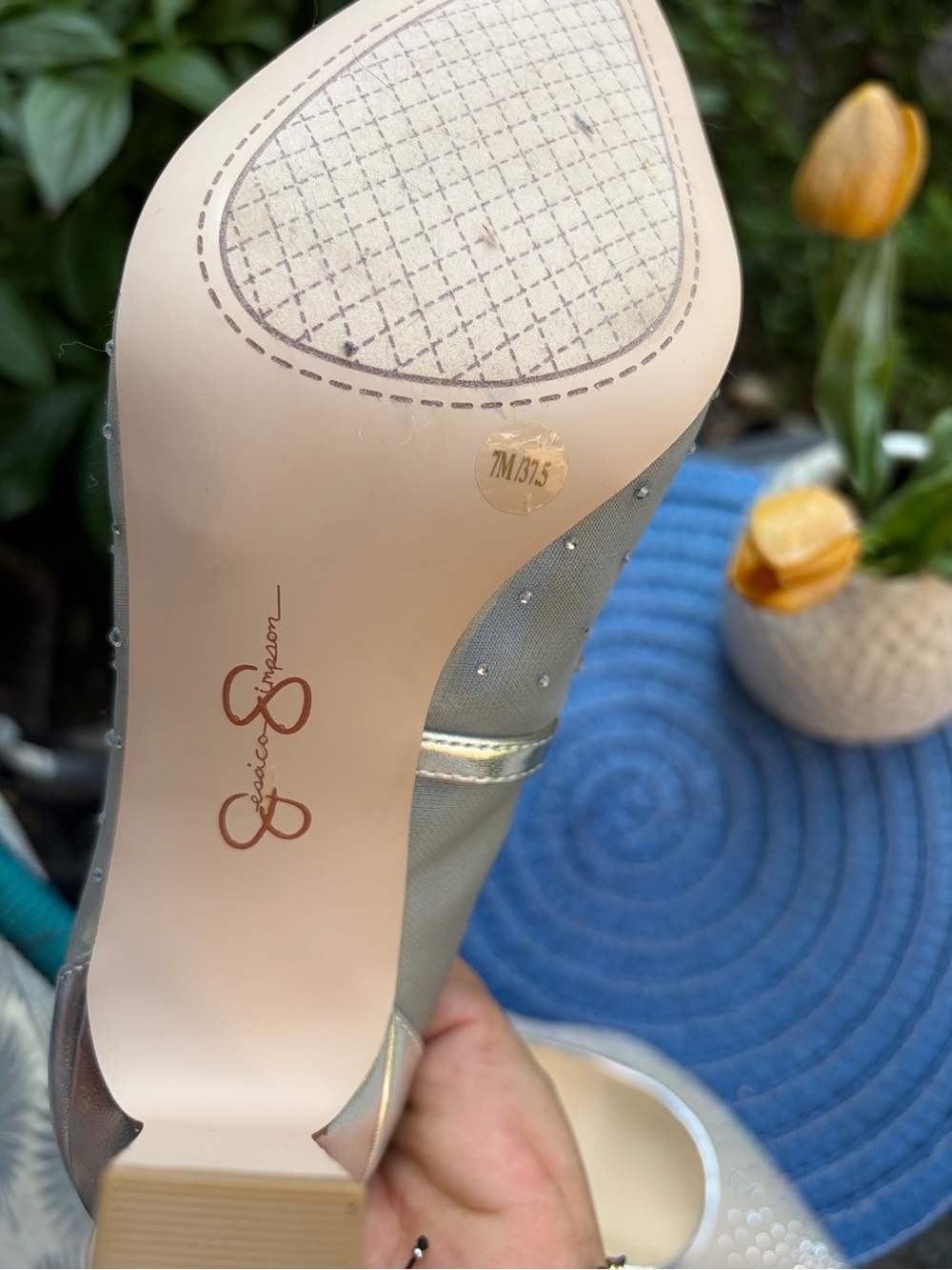 Jessica Simpson Cream Crystal-Embellished Pointed-Toe Pumps - Picture 8 of 9